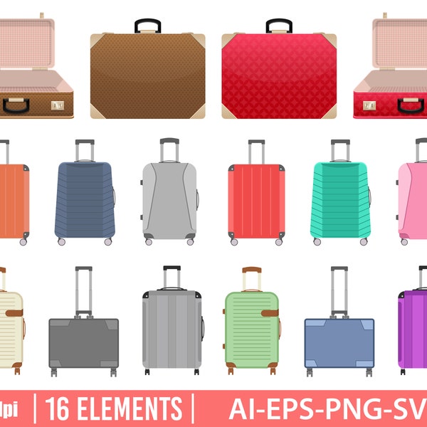 Suitcase clipart vector design illustration. Suitcase set. Vector Clipart Print