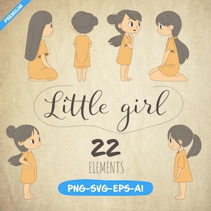 Ilustración de personaje de niña pequeña con diseño plano en 2D adorable, figura de dibujos animados de niño, clipart digital, dibujo para niños, vector imprimible