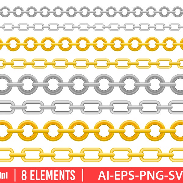 Metallic chain clipart vector design illustration. Chain set. Vector Clipart Print