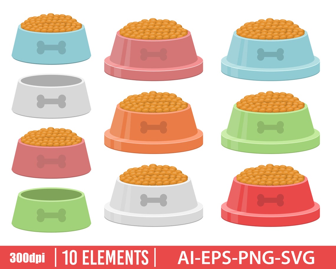 Dog Bowl Clipart Vector Design Illustration. Dog Bowl Set. Etsy