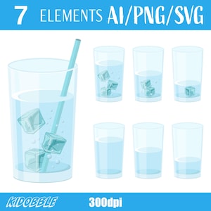Glass Of Water With Ice Cubes Refreshing Drink Hydration Vector Art Beverage Cool Summer Clipart Digital Illustration Printable Design