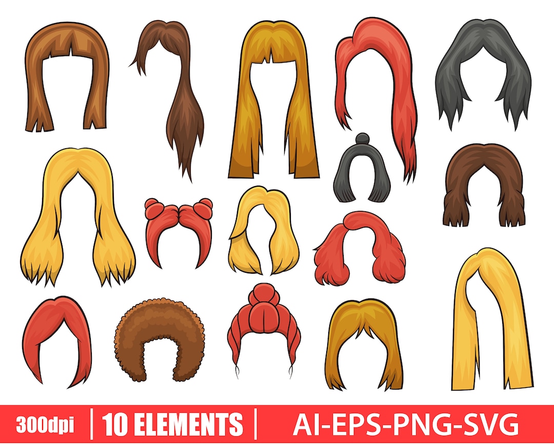Woman Hair Clipart Vector Design Illustration. Woman Face Set. Vector ...