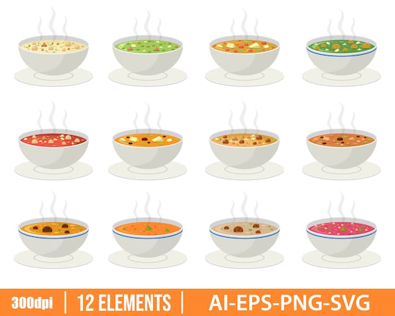 Hot Vegetable Soup Clipart Vector Design Illustration. Bowl | Etsy