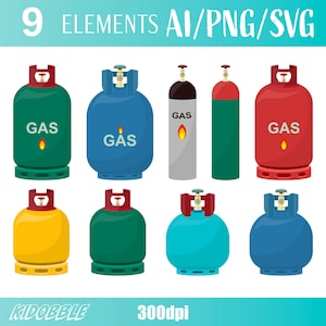 Butla gazowa Zbiornik propanu Przechowywanie paliwa Sztuka wektorowa Sprzęt przemysłowy Bezpieczeństwo Clipart Cyfrowa ilustracja Dostawa energii Projekt do druku
