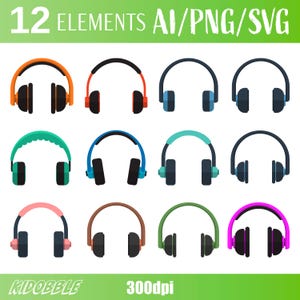 Headphones Clipart | Hand-Drawn Headphones | Music Device Clipart | Digital PNG & SVG