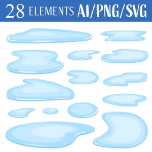 Water Puddle Clipart Vector Design Water Splash Illustration Digital Graphics Water Reflection Clipart Set Puddle Water Elements Rain Design