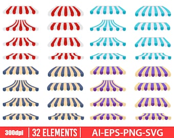 Tent sunshade clipart vector design illustration. Tent sunshade set. Vector Clipart Print