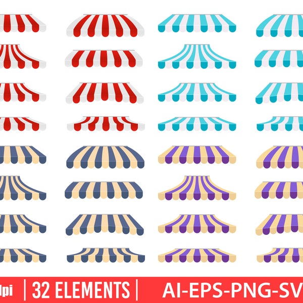 Tent sunshade clipart vector design illustration. Tent sunshade set. Vector Clipart Print