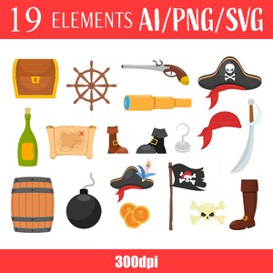 Pirate Collection Skull Treasure Adventure Vector Art Nautical Theme Digital Illustration Pirate Icons Clipart Printable Design Downloadable