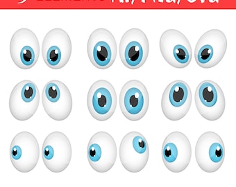 Occhi dei cartoni animati Espressioni divertenti Personaggio animato Arte vettoriale Fumetto Faccia Illustrazione digitale Clipart carino Design stampabile Scaricabile