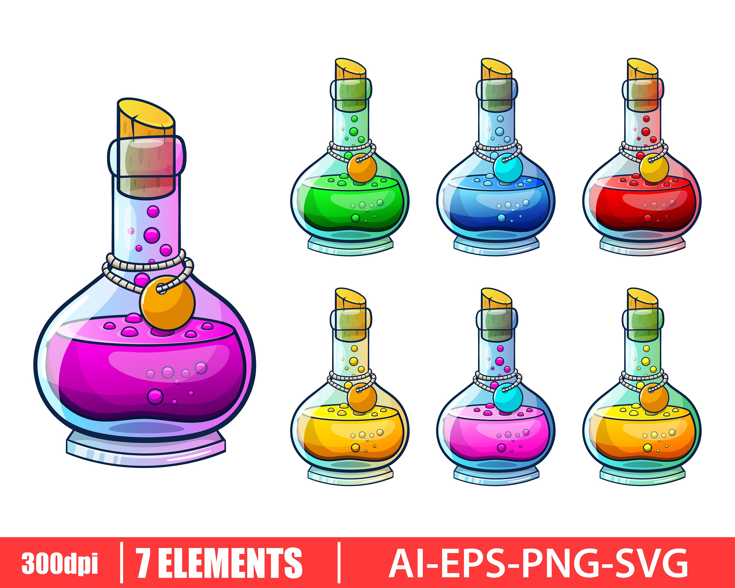 Potion Glass Bottle Clipart Vector Design Illustration. Potion Bottle