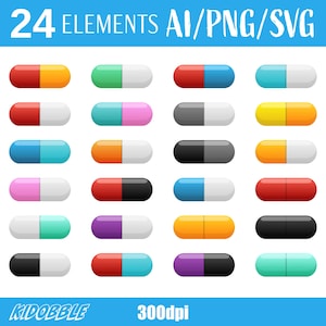 錠剤のクリップアート：薬のカプセル、健康補助食品のベクターアート（AI、PNG、SVG）