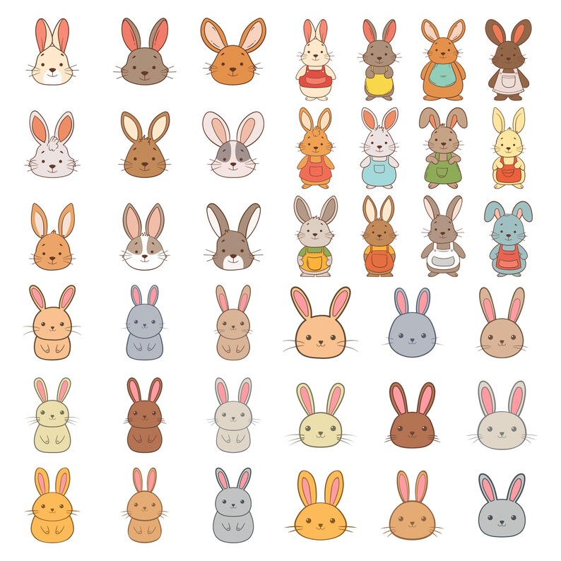 Cute Bunny 2D Flat Design Cartoon Rabbit Illustration Adorable Animal ...