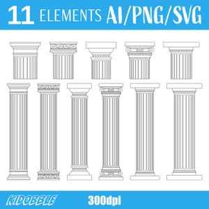 Colonne antiche Clipart vettoriali Pilastri romani Colonne di marmo Arte digitale Architettura classica Clip Art Colonna Design Grafica per la stampa