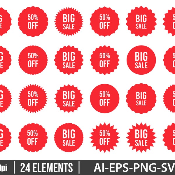 Big sale sticker clipart vector design illustration.Sale sticker set. Vector Clipart Print