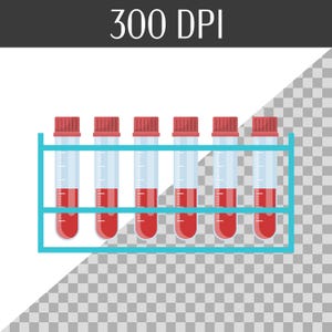 Puede incluir: Un bastidor de seis tubos de ensayo de vidrio transparente con l&iacute;quido rojo en su interior. Los tubos de ensayo est&aacute;n en un bastidor de pl&aacute;stico azul. Los tubos de ensayo est&aacute;n numerados.