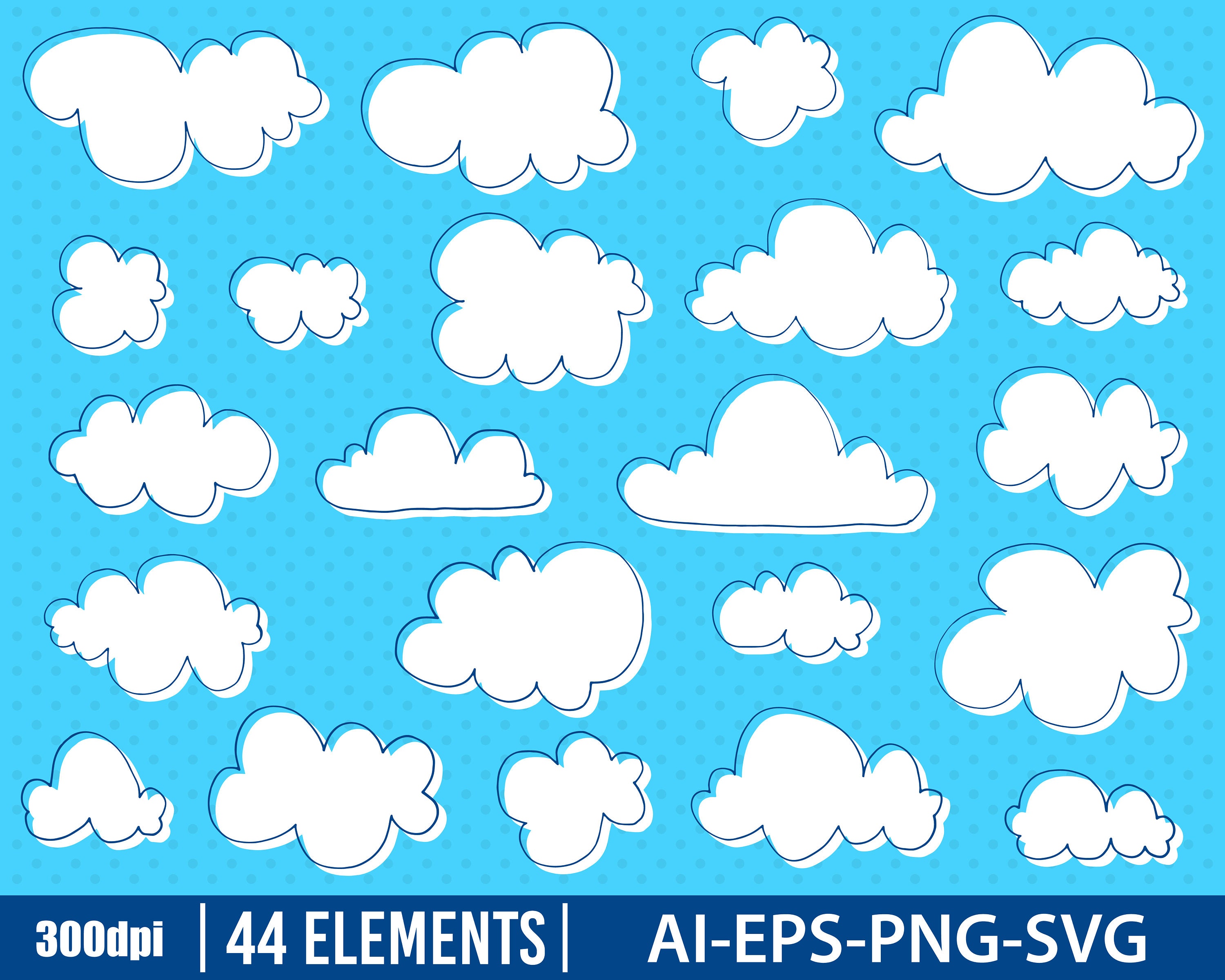 Hand Drawn Clouds Clipart Vector Design Illustration. Clouds - Etsy Hand Drawn Clouds Clipart Vector Design Illustration. Clouds - Etsy