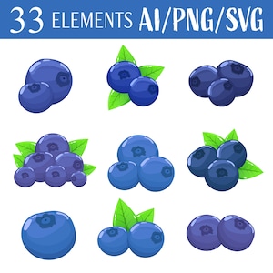 Blueberry Fresh Fruit Healthy Snack Vector Art Organic Food Digital Illustration Juicy Clipart Printable Design Downloadable
