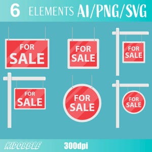 Maison à vendre des cliparts | Graphiques pour enseignes immobilières | Icônes de propriété dessinées à la main | PNG et SVG numériques