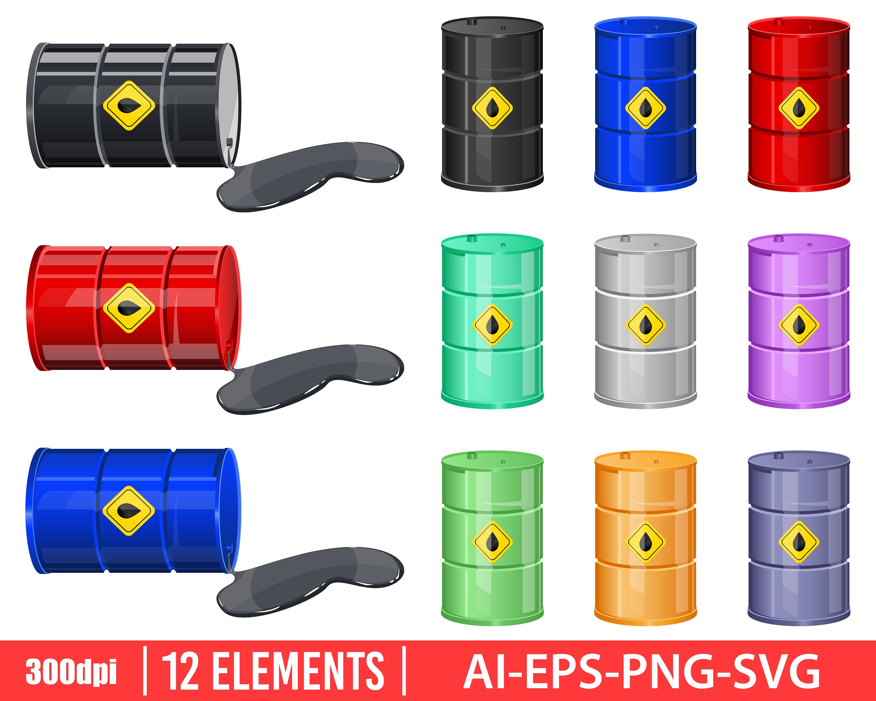 Oil Barrel Clipart Vector Design Illustration. Oil Barrel Set. Etsy