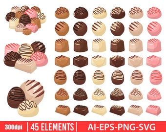 Chocolate candy clipart vector design illustration. Chocolate candy set. Vector Clipart Print