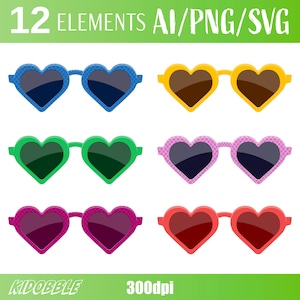 Stylish Heart Sunglasses Clipart Vector Fashion Eyewear Illustration Trendy Accessory Cool Summer Glasses Digital Clip Art Downloadable