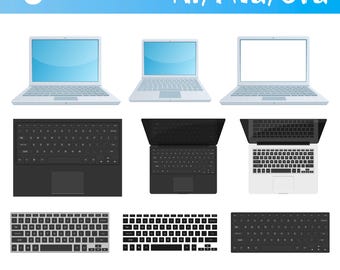 Laptopapparaat Clipart en toetsenbord Digitale computer vectorillustratie moderne technologie Elektronisch apparaat Clip Art Workstation