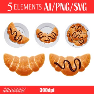 Croissant Clipart Vector Pastry Design Digital Graphics Bakery Elements Breakfast Clipart Art French Vector Illustration Set