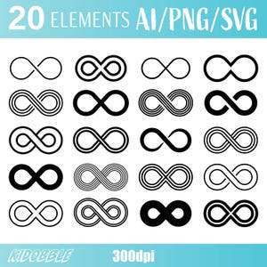 Clipart de logotipo de icono de infinito / Símbolos de bucle modernos / Diseños de infinito dibujados a mano / PNG y SVG digitales