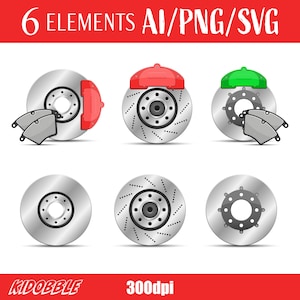 Brake Disk Clipart Vector Digital Art Car Parts Graphics Printable Brake Disc Vector Illustration Auto Brake Disk Vehicle Parts Design Set
