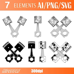 Engine Piston Mechanical Component Automotive Power Vector Art Car Motor Machinery Digital Clipart Engineering Design Printable Graphics