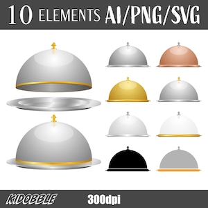 Cloche Clipart Vektor Kunst Design Digitale Grafiken Kulinarische Elemente Restaurant Clipart Set