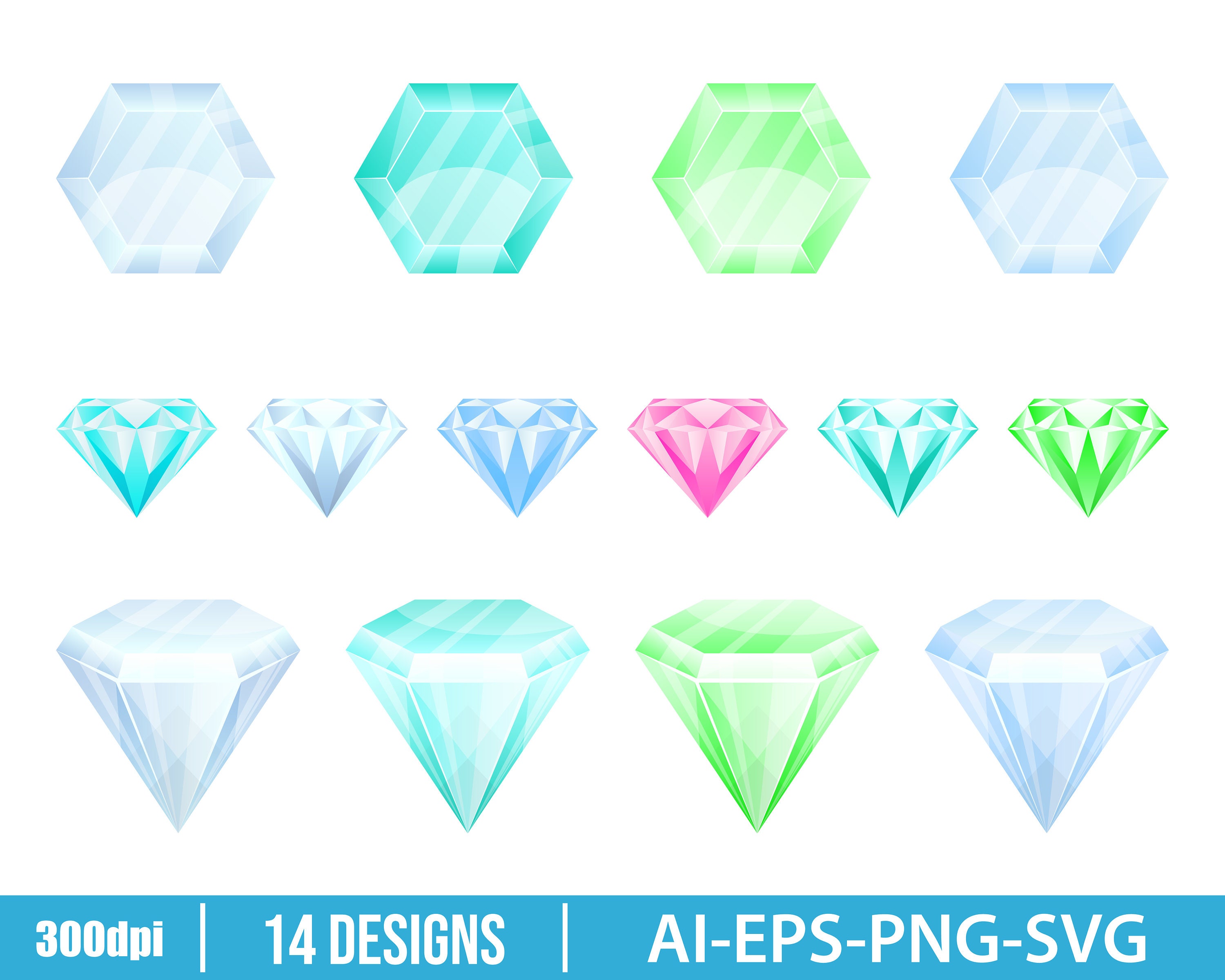 Set of Diamond Vector Design Clipart. Diamond Jewelry Gem | Etsy