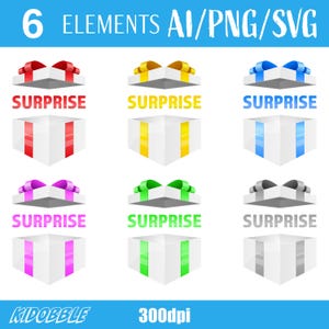 Caja de regalo Clipart Vector Arte Diseño de caja de regalo Gráficos digitales Conjunto de regalo de Navidad Icono de caja de cumpleaños Elementos festivos Diseño de decoración