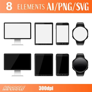 Tech Gadget Clipart, Modern Device Illustrations (PNG, SVG, AI)