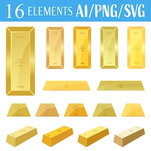 Lingot d'or Clipart vectoriel illustration de symbole de richesse Icône de trésor de luxe Oeuvre d'art numérique Design en métal précieux brillant Clip Art téléchargeable