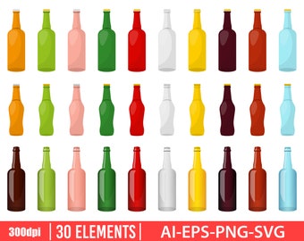 Glass bottle clipart vector design illustration. Glass bottle set. Vector Clipart Print