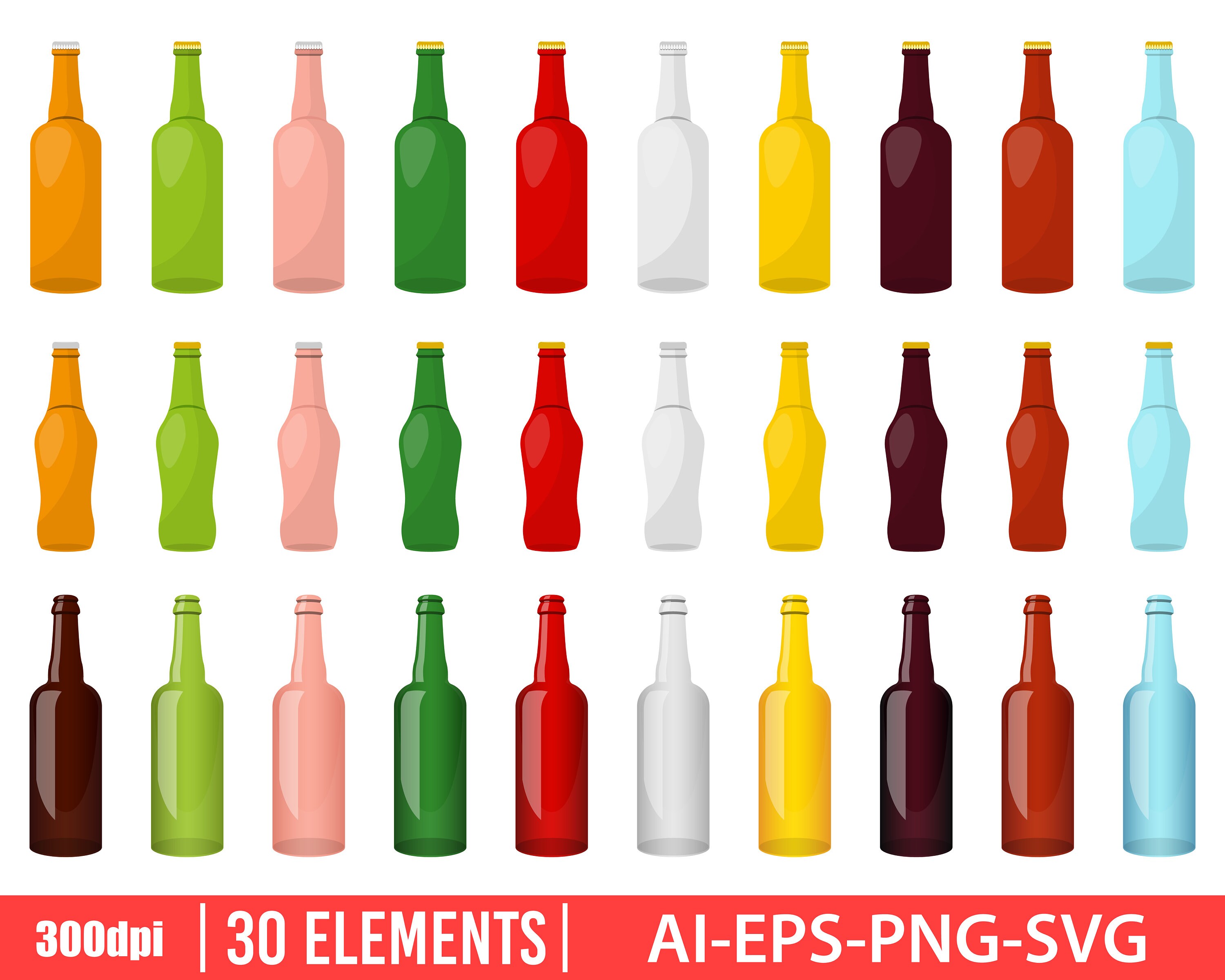 Glass Bottle Clipart Vector Design Illustration. Glass Bottle Etsy
