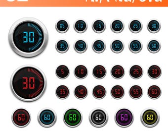 Digital Timer Clipart | Countdown Clock Graphics | Hand-Drawn Stopwatch Icons | Digital PNG & SVG