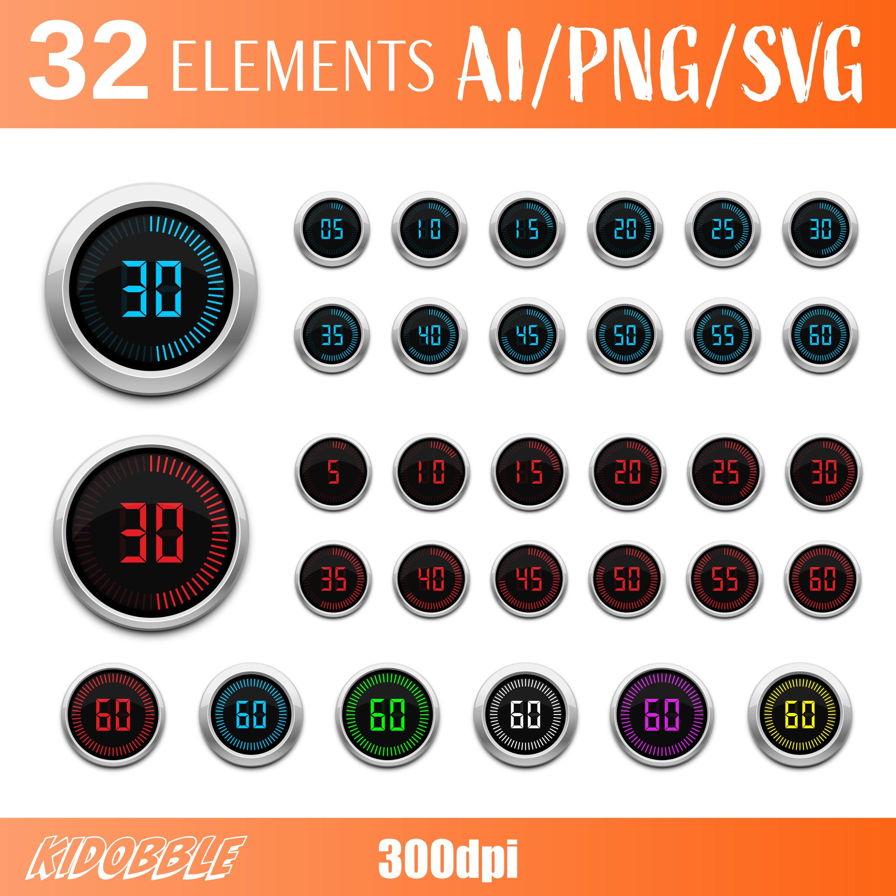 Digital Timer Clipart | Countdown Clock Graphics | Hand-drawn Stopwatch ...