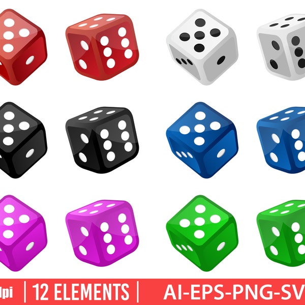 Casino dice clipart vector design illustration. Dice set. Vector Clipart Print