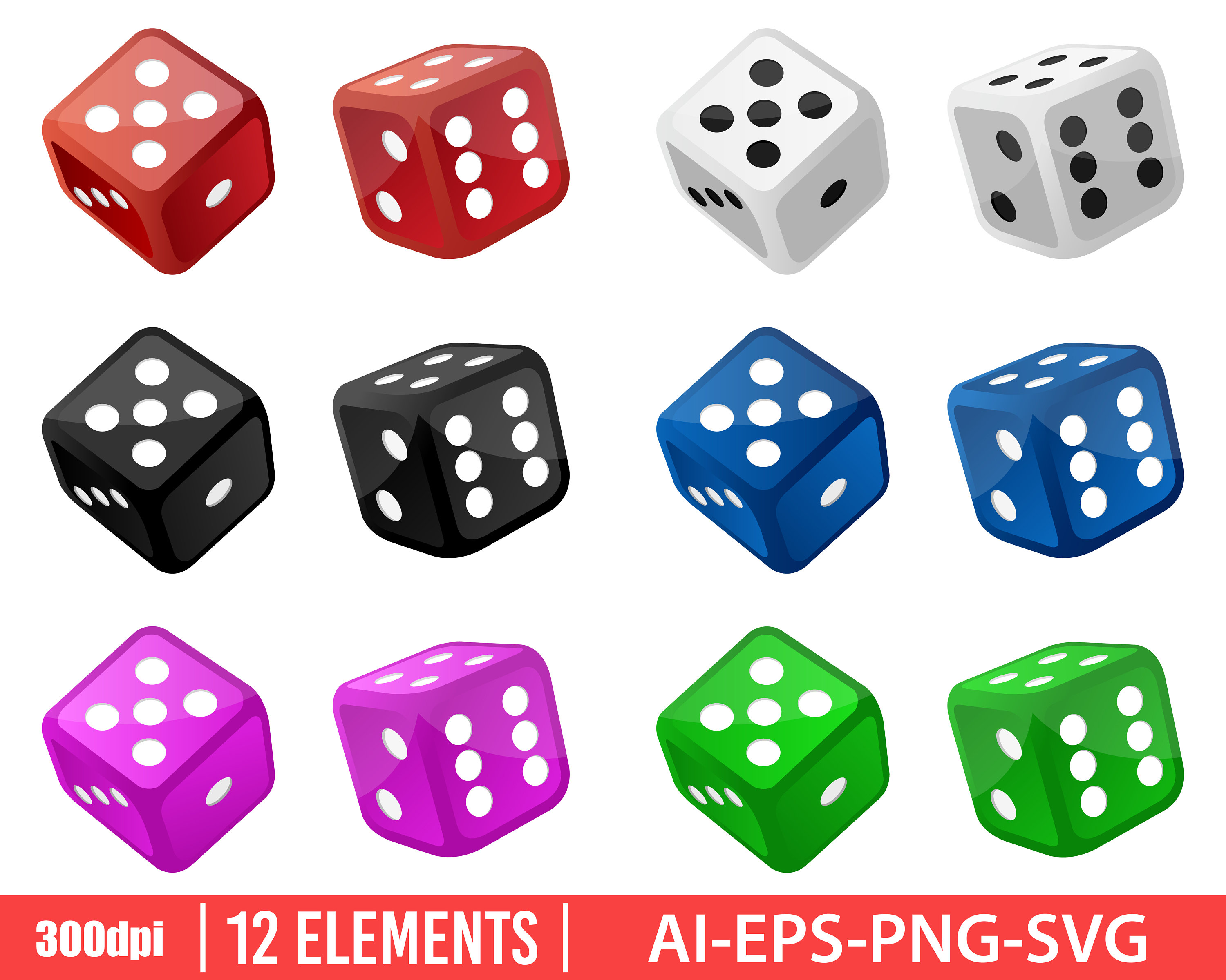 Casino Dice Clipart Vector Design Illustration. Dice Set. Etsy