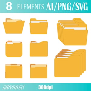 Folder Icon Clipart | Desktop Folder Icons | Digital Folder Graphics | PNG & SVG Bundle