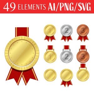 Vincitore Medaglia Clipart Vettore Premio di Risultati Illustrazione Trofeo d'Oro Simbolo Arte Digitale Riconoscimento di Successo Clip Art Stampabile