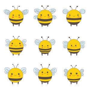 Cute Bee 2D Flat Design Cartoon Flying Insect Digital Clipart Adorable Bee Character Honey Maker Illustration Artwork Printable Download