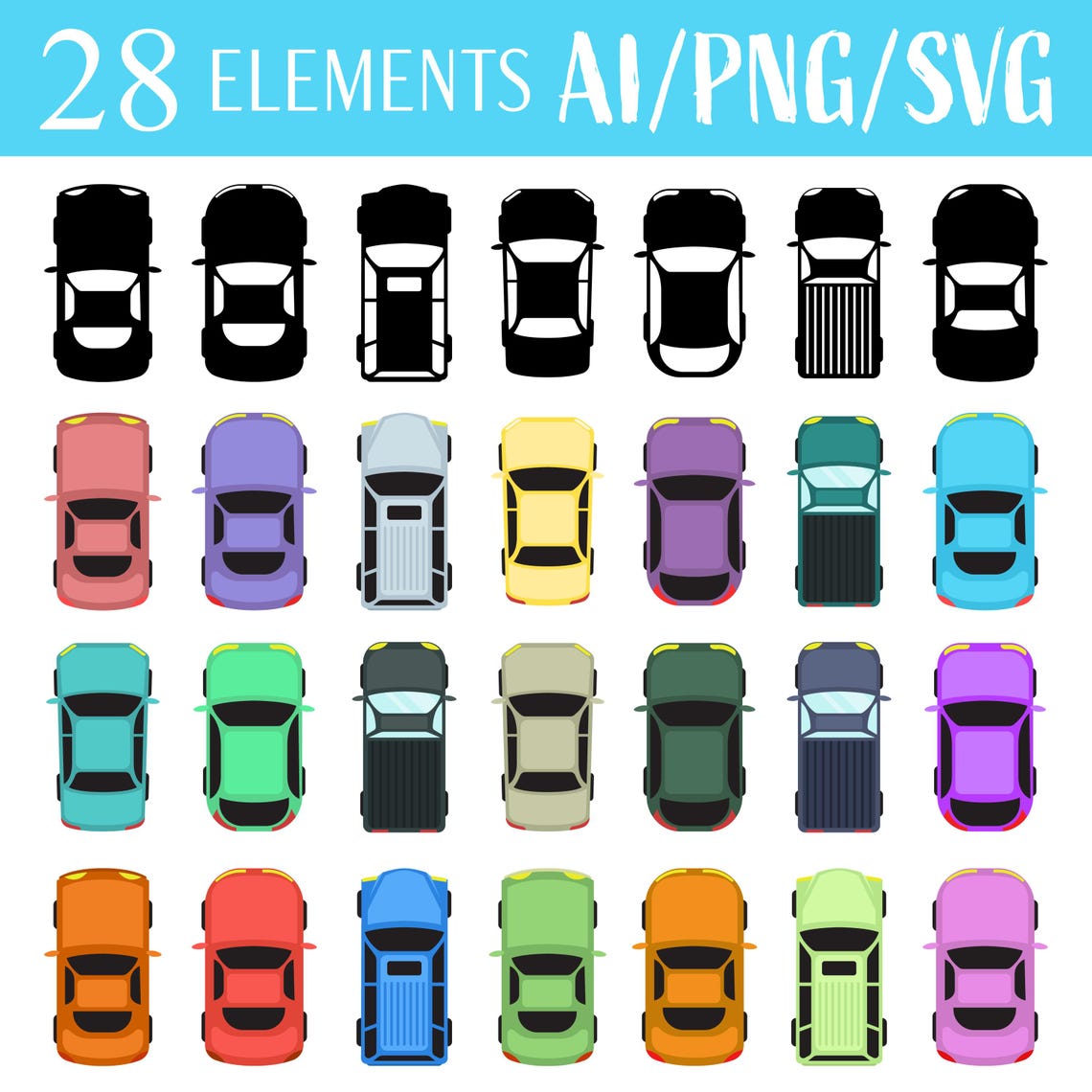Car Top View Clipart Vector Art Vehicle Illustration Digital ...
