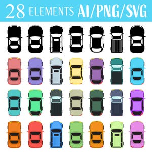 Car Top View Clipart Vector Art Vehicle Illustration Digital Transportation Design Car Roof View Clipart Set Auto Graphics Vehicle Top View