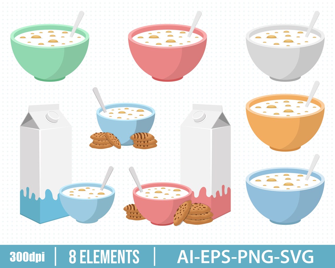 Bowl of Cereal Clipart Vector Design Illustration. Bowl Etsy