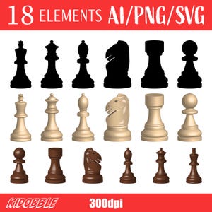 Chess Game Pieces Clipart Vector Digital Art Chess Pieces Graphics Printable Chess Illustration Vector Game Clip Art Strategy Pieces Set
