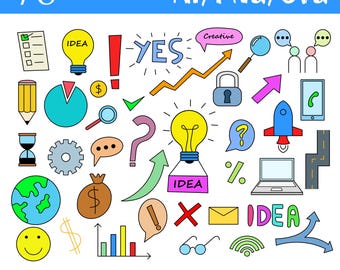 Zakelijke pictogrammen Clipart vectorillustratie ontwerpelementen instellen Digitale kunstwerken Creatieve afbeeldingen Bundel grafische bestanden Direct downloaden